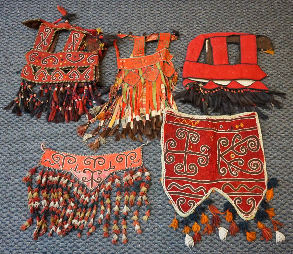 FIVE CENTRAL ASIAN CAMEL HEADDRESS,