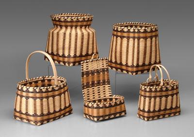 Five Cherokee oak split baskets: