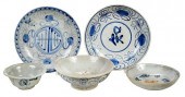 FIVE CHINESE BLUE AND WHITE PO