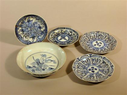 Five Chinese blue and white dishes