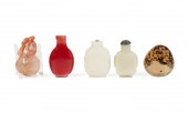 FIVE CHINESE CARVED STONE & GL