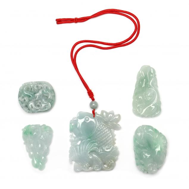 FIVE CHINESE CELADON JADE