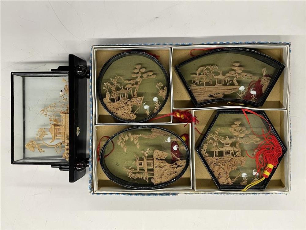 FIVE CHINESE CORK MINIATURE VIEW OF