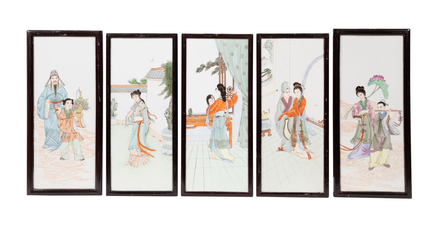 FIVE CHINESE FAMILLE ROSE FIGURAL