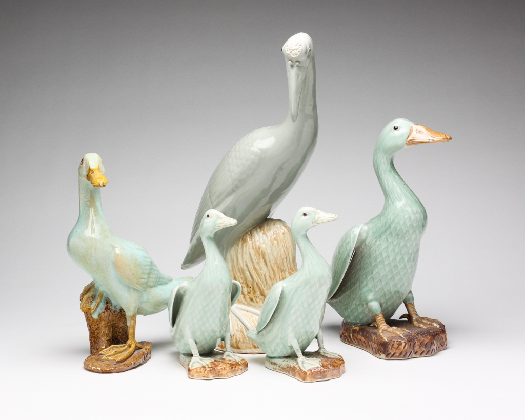 FIVE CHINESE FIGURES OF DUCKS AND