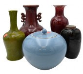 FIVE CHINESE GLAZED PORCELAIN