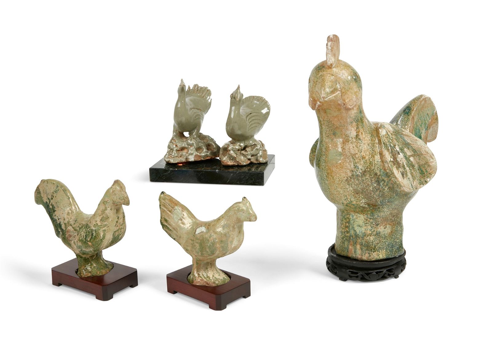 FIVE CHINESE GREEN GLAZED MODELS OF
