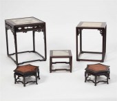 FIVE CHINESE HARDSTONE INSET W