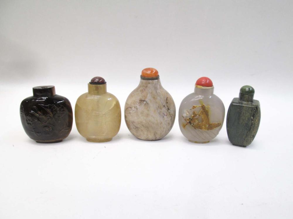 FIVE CHINESE HARDSTONE SNUFF