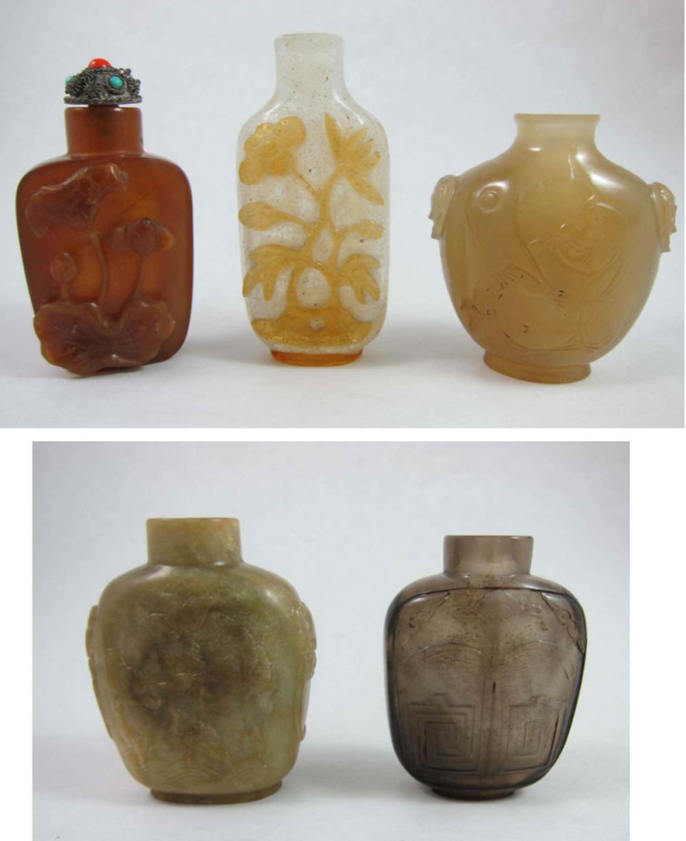 FIVE CHINESE HARDSTONE SNUFF
