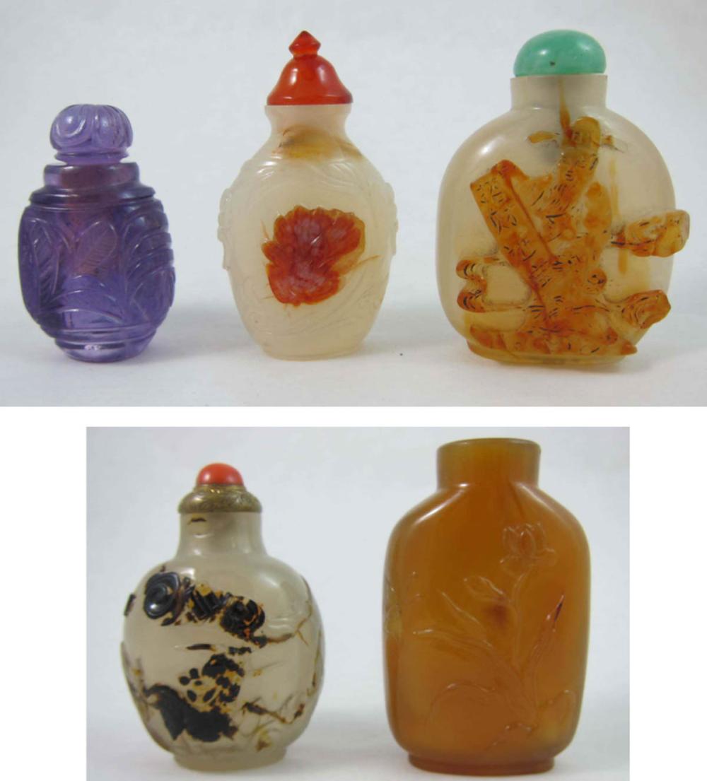 FIVE CHINESE HARDSTONE SNUFF