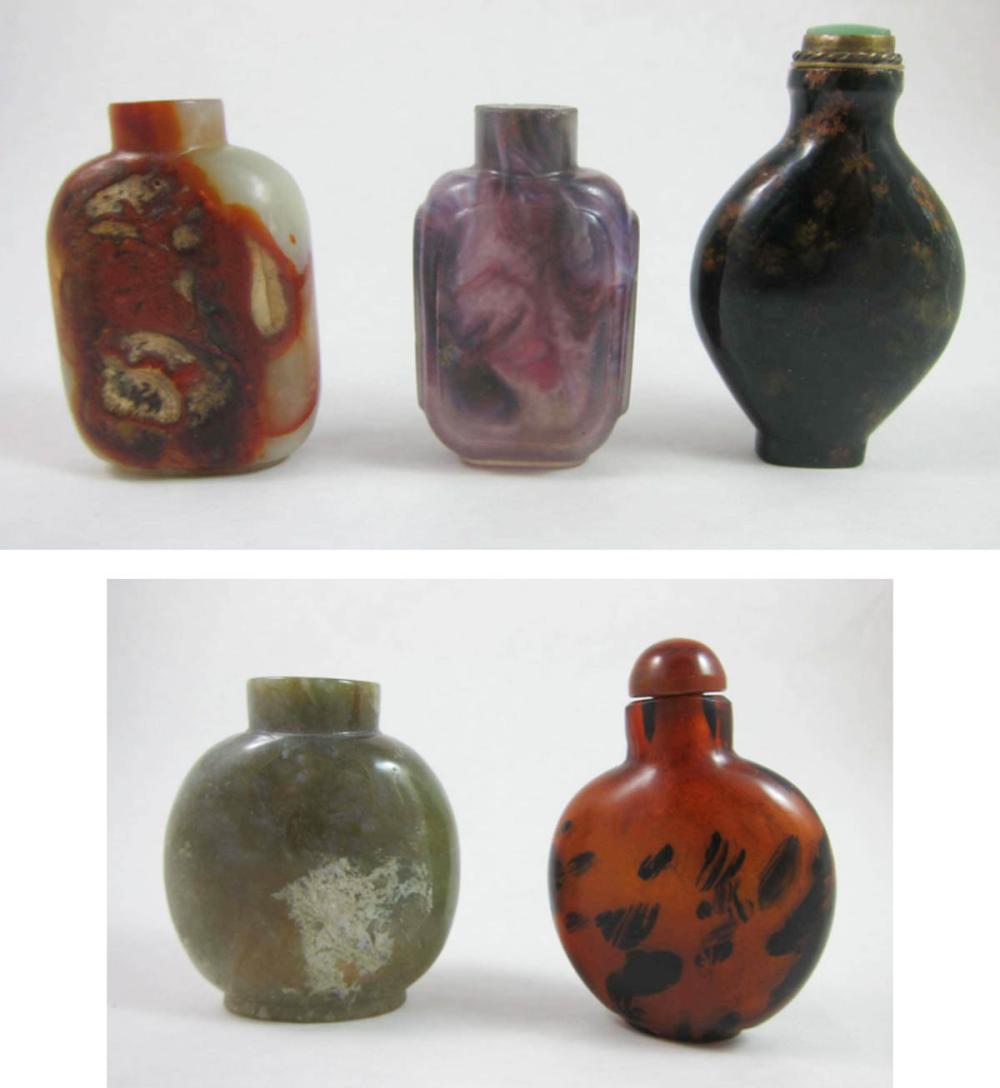 FIVE CHINESE HARDSTONE SNUFF