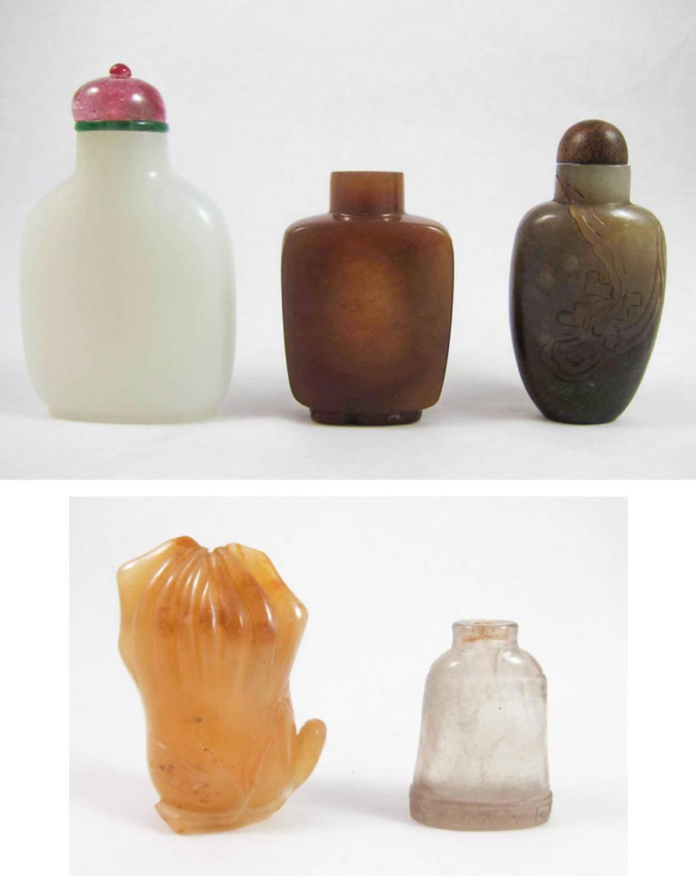 FIVE CHINESE HARDSTONE SNUFF