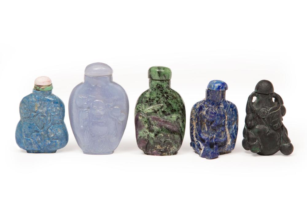 FIVE CHINESE HARDSTONE SNUFF