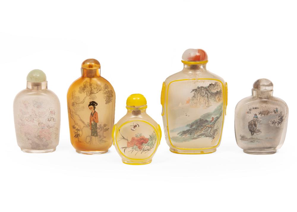 FIVE CHINESE INSIDE-PAINTED GLASS