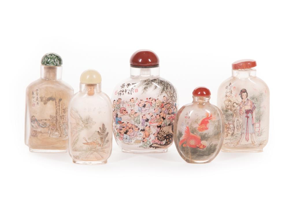 FIVE CHINESE INSIDE PAINTED SNUFF