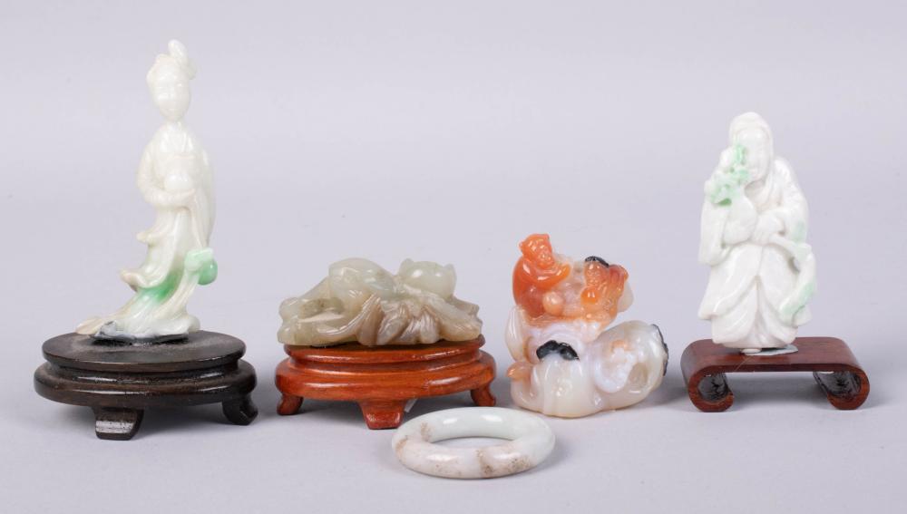 FIVE CHINESE JADE AND JADEITE
