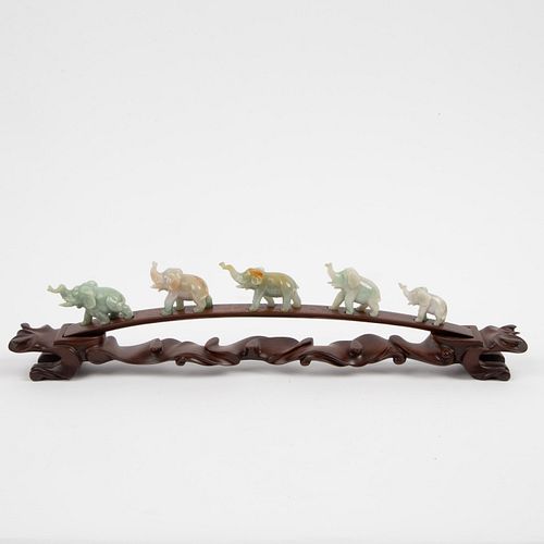 FIVE CHINESE JADE ELEPHANTS, 20TH