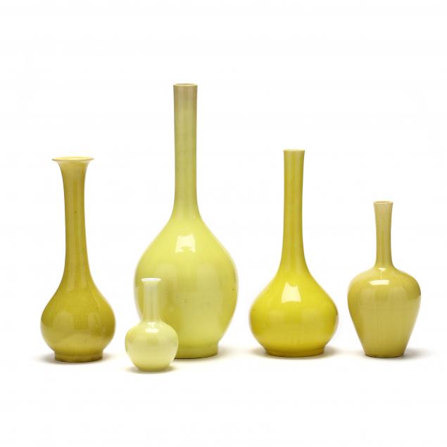 FIVE CHINESE MONOCHROME YELLOW