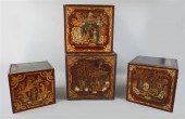FIVE CHINESE PAINTED WOOD BOXE