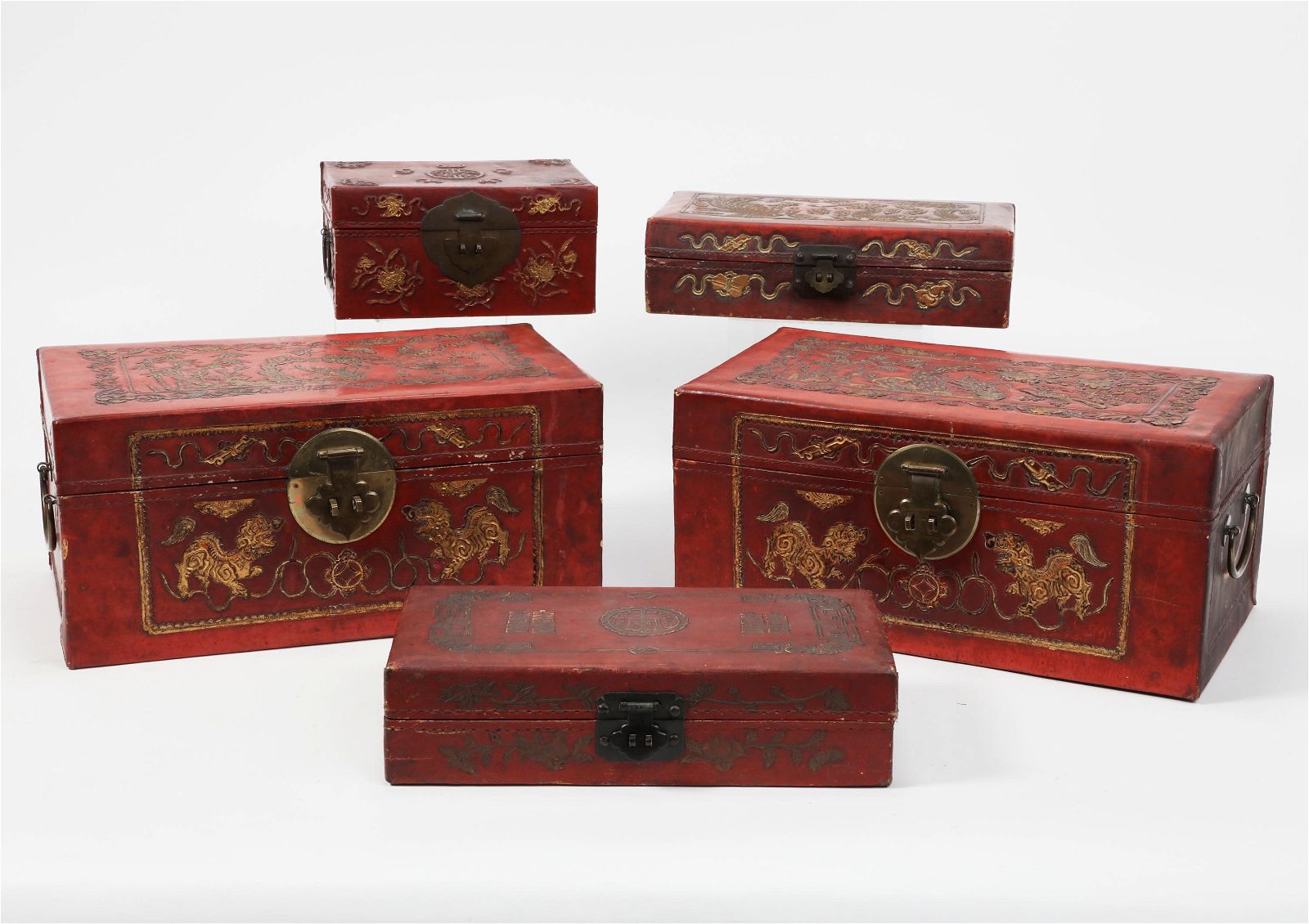 FIVE CHINESE RED LACQUER
