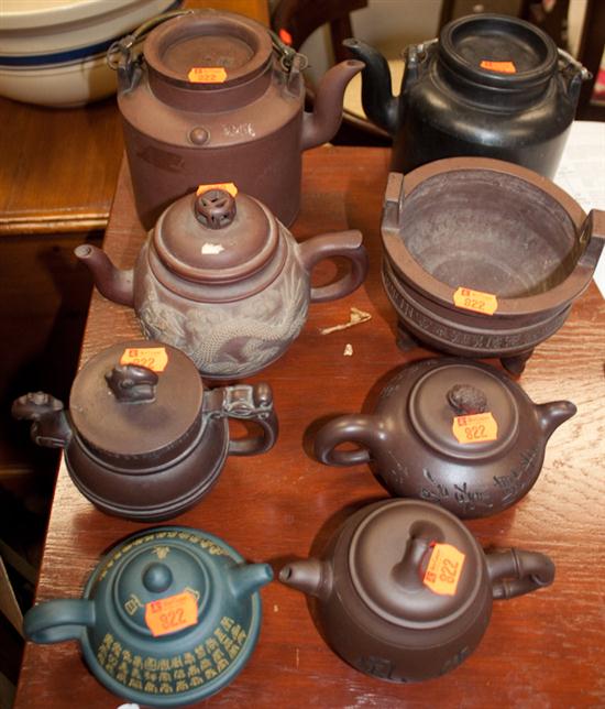 Five Chinese redware teapots