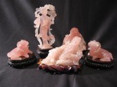 Five Chinese rose quartz figur