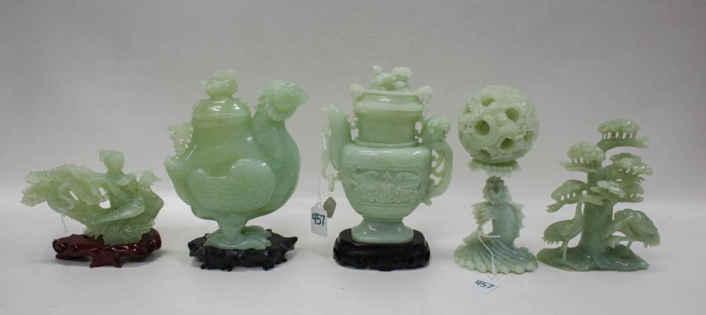 FIVE CHINESE SERPENTINE STONE
