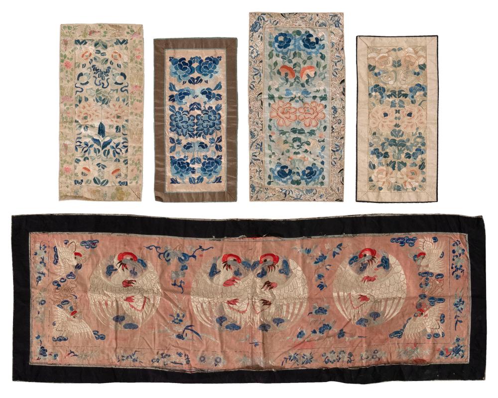 FIVE CHINESE SILK NEEDLEWORKS