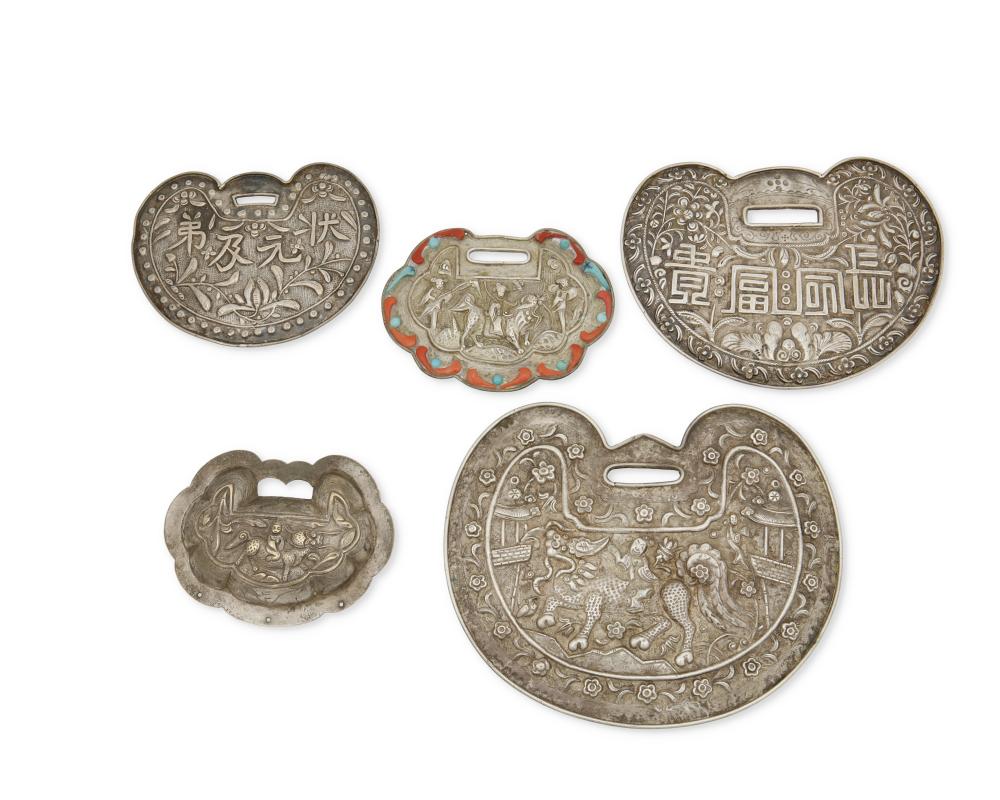 FIVE CHINESE SILVER FLAT LOCK