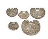 FIVE CHINESE SILVER FLAT LOCK