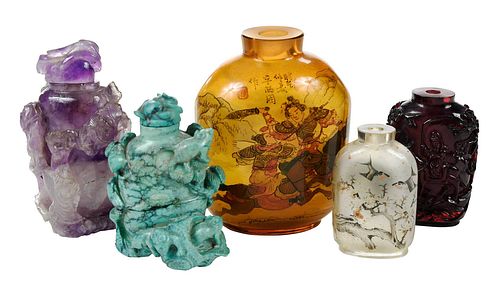 FIVE CHINESE STONE AND GLASS