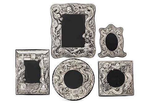 FIVE CHINESE STYLE SILVER PICTURE