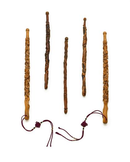 Five Chinese whisk handles  qing