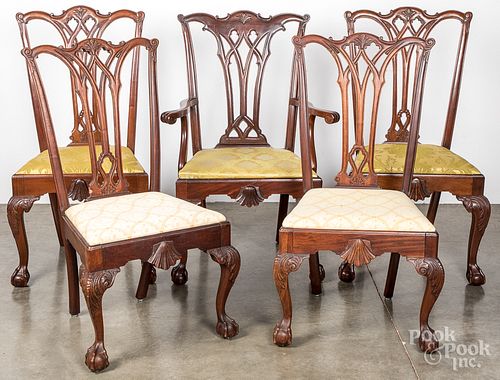 FIVE CHIPPENDALE STYLE MAHOGANY