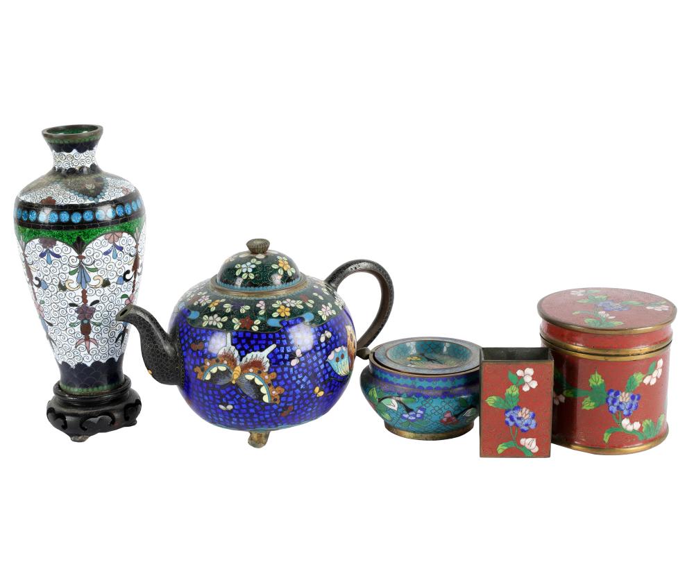 FIVE CLOISONNE ENAMEL