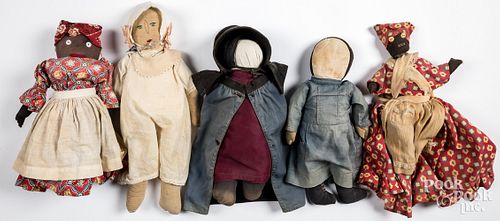 FIVE CLOTH DOLLS, TO INCLUDE