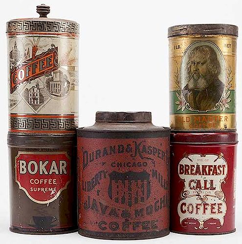 FIVE COFFEE TINSFive Coffee Tins.