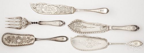 FIVE COIN SILVER SERVING