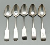 Five coin silver spoons, downt