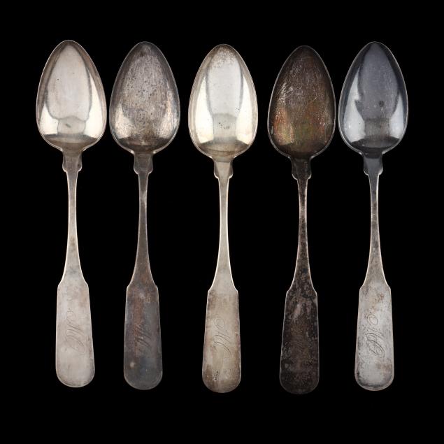 FIVE COIN SILVER TABLESPOONS