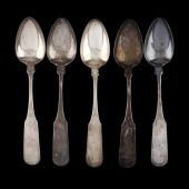 FIVE COIN SILVER TABLESPOONS O