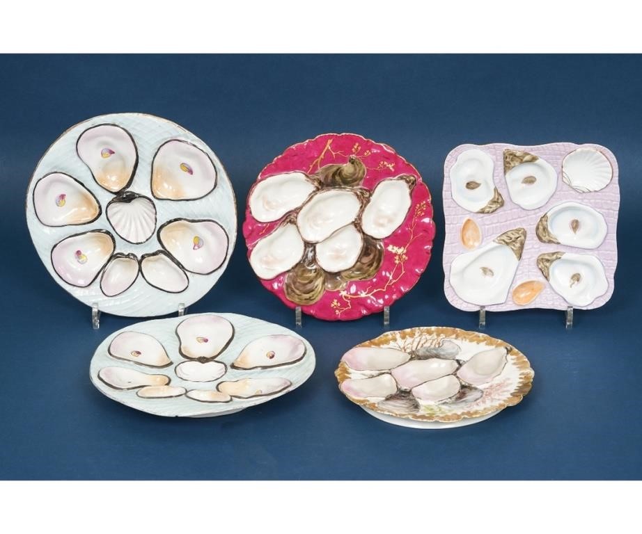 Five colorful oyster plates, 19th