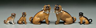 Five Continental porcelain pug