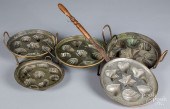 FIVE COPPER FOOD MOLDS, 19TH C