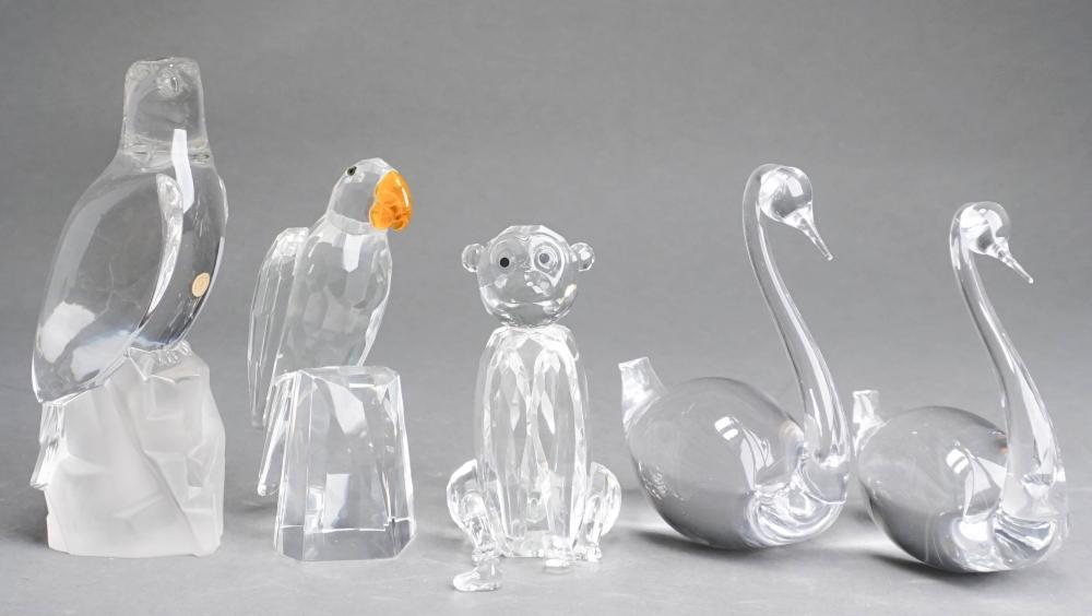 FIVE CRYSTAL ANIMAL FIGURINES