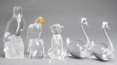 FIVE CRYSTAL ANIMAL FIGURINES