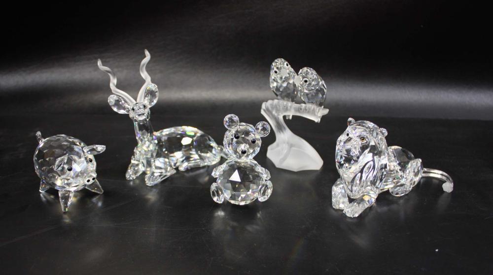 FIVE CRYSTAL SWAROVSKI FIGURINES: