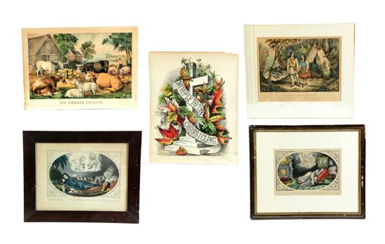 FIVE CURRIER & IVES PRINTS.  Hand