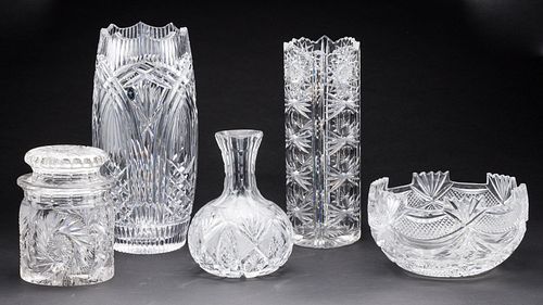 FIVE CUT GLASS ARTICLES INCLUDING